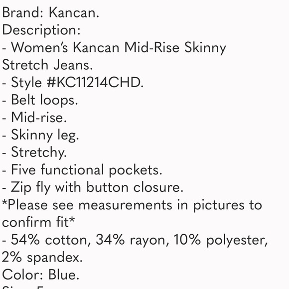 KanCan Mid Rise Skinny stretch Jeans Womens Sz 7 / 27 blue Medium Wash Estilo - Picture 11 of 12